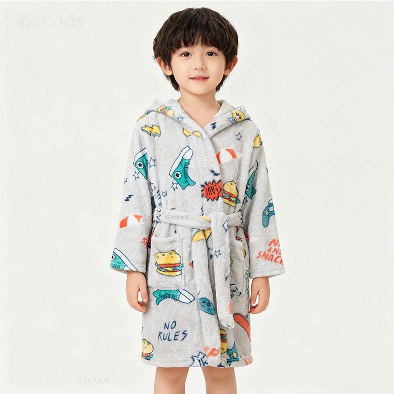 Winter Blue Bathrobe for Boys Girls Kids Sleepwear Children Bath Robe Pajamas Teenages Flannel Loungewear