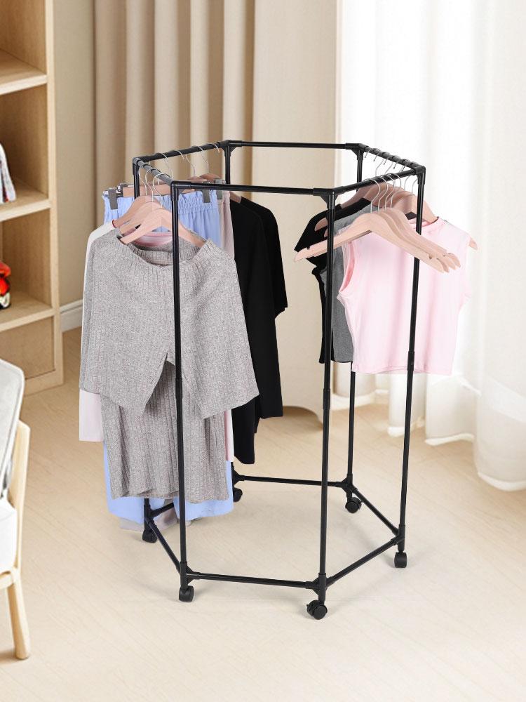 Šestihranná těžká tyč na oblečení s kolečky Pohyblivá tyč na oděvy Stojan do šatny Stojan na vystavení pro zavěšení oděvů Šatů Kabátů