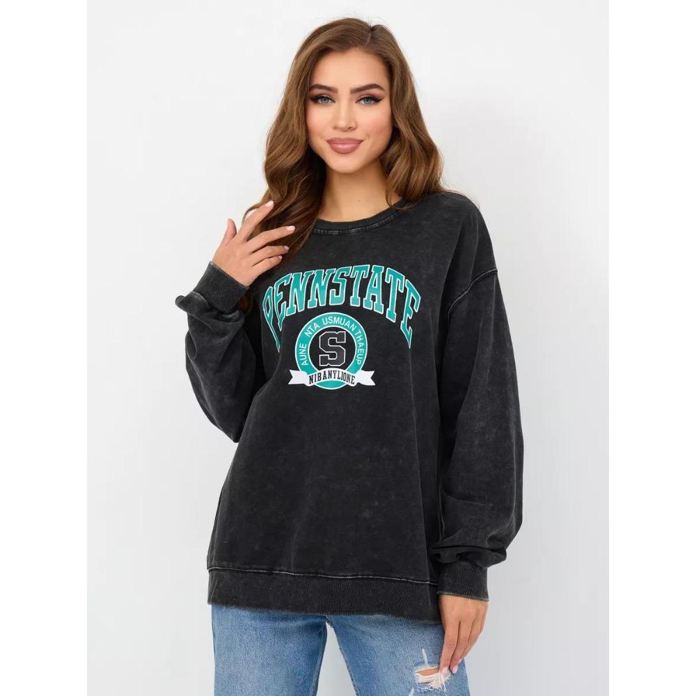 

Женский винтажный хлопковый свитшот Pennstate Print, Харадзюку, повседневный пуловер, худи свободного кроя, тонкий стиль, топы 3XL