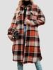Women's Mid-Length Plaid Long Sleeve Loose Woolen Coat for Autumn/Winter, Plus Size