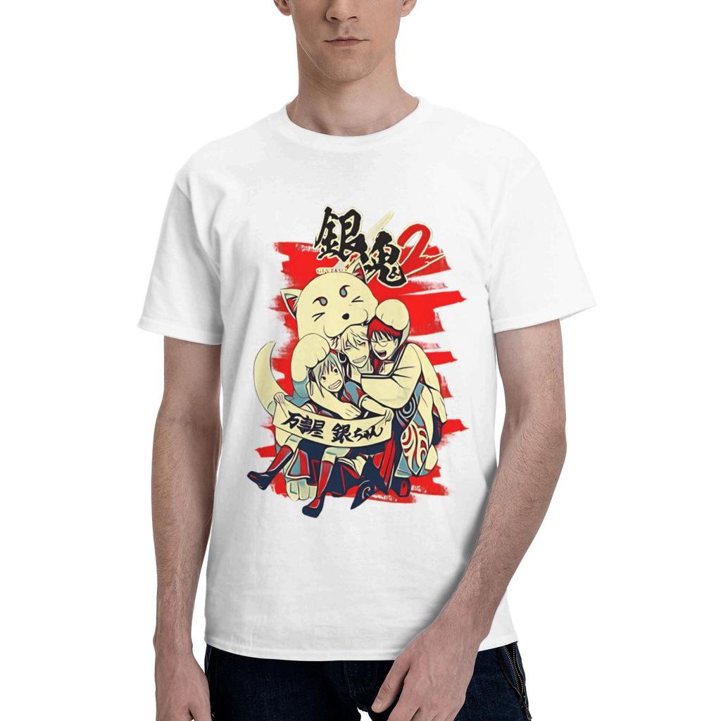 Gintama Men T Shirts Gintama Funny Tee Shirt Short Sleeve Round Collar Cotton Birthday Present Clothing TShirt