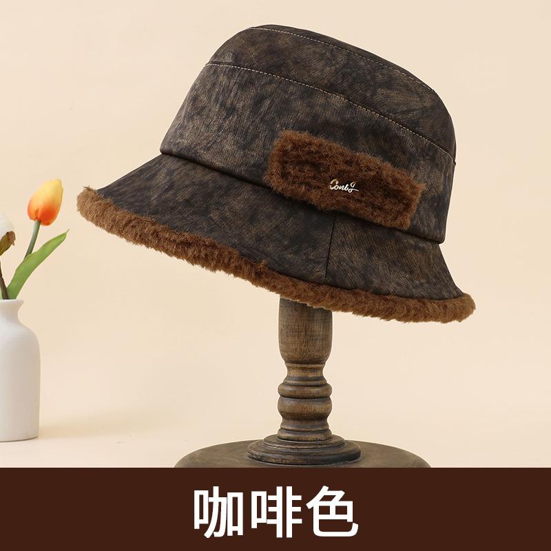 Autumn and Winter Elderly Hat Lady Mother Basin Hat Double Warm Fashion Versatile Grandma Bucket Hat