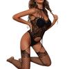 Sexy Lingerie Women Open Crotch Teddy Intimate Black Mesh Erotic Bodysuit Sleepwear Hollow Underwear