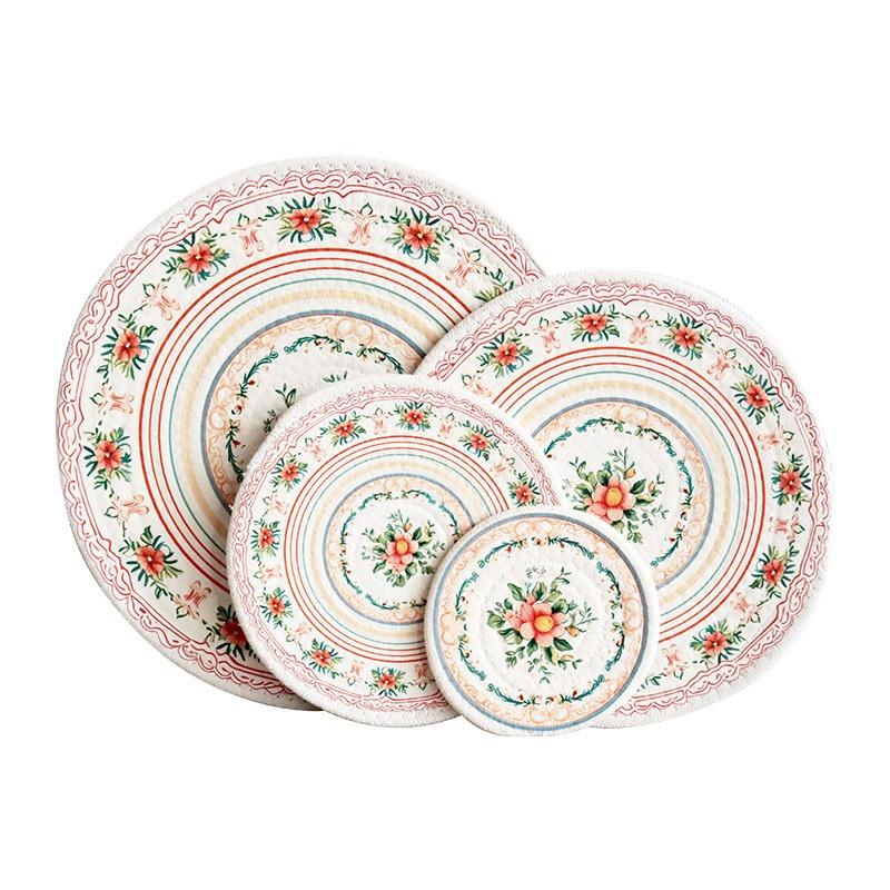 

1Pc British Style Flower Printed Round Cotton Woven Insulation Pad Table Plate Mat Dinner Placemat Dish Cup Coaster 12cm