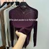 Purple Sequin Mesh High-Neck Long Sleeve Ruffle Lace Top - Women's Slimming Autumn/Winter Trendy Shirt