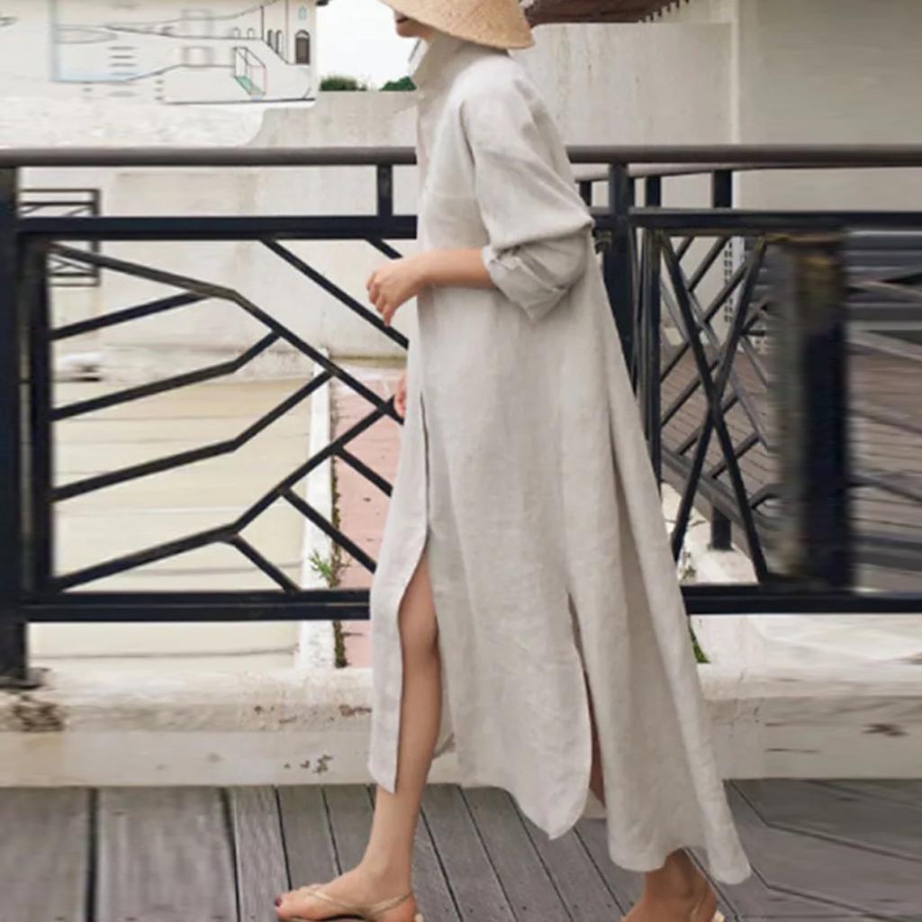 Damenmode Hemdkleid Locker Unregelmäßige Unterseite Hemd Strickjacke Lange Kleider