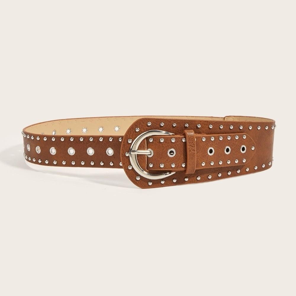 PU Leather Women's Waist Belt Vintage Dress Jeans Waistband Rivet Leather Belt Waist Decoration
