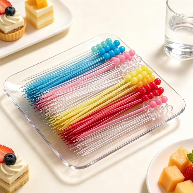 200 Stück Rundkopf Perlenförmig Einweg Haushalt Obstgabel Niedliche Dessertgabel Kuchen Kleine Gabel Hotel Westliches Essen Obstgabel