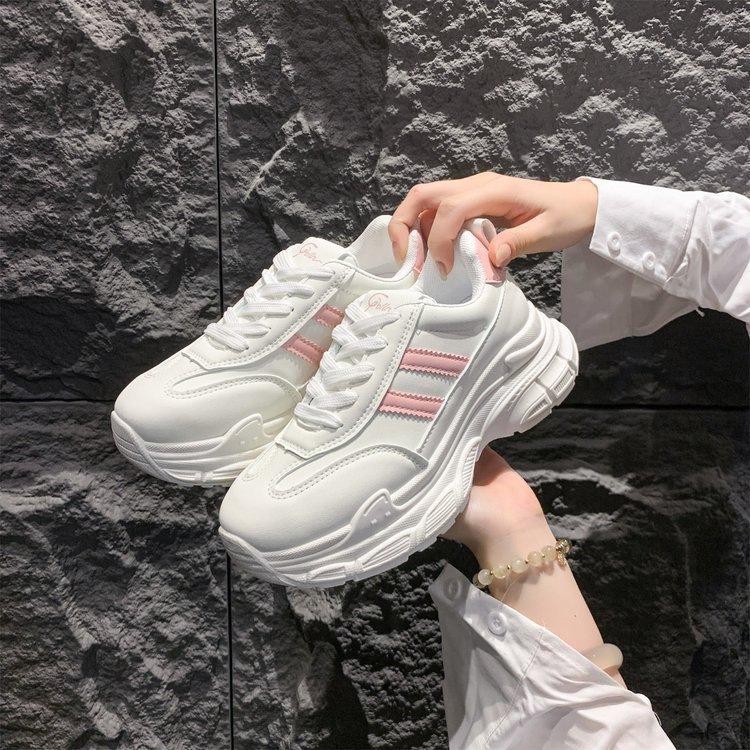 Leather platform dad shoes New autumn lightweight and breathable casual sports shoes