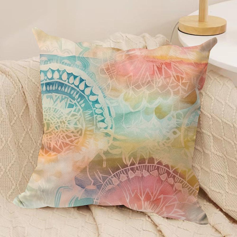 Colorful Floral Mandala Pattern Cushion Cover Short Plush Doublesided Print Square Throw Pillow Covers Sofa Home Cushion Decor