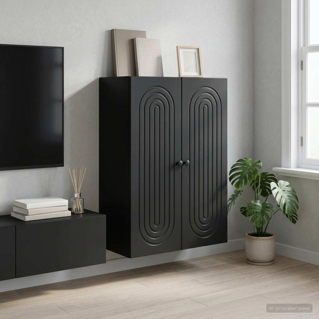 Wall Mounted Cabinet Black 66 x 34.5 x 90 cm Engineered Wood