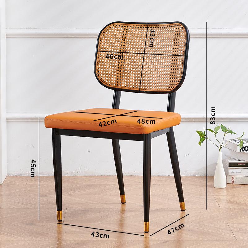 Nordic Light Luxury Wrought Iron Rattan Dining Chair - European Style for Home, Hotel, Cafe, or Leisure.