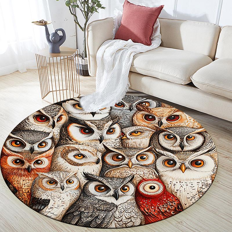 Owl Collage Round Area Rug,Carpet Rug for Living Room Bedroom Sofa Playroom Decor,Non-slip Floor Mat