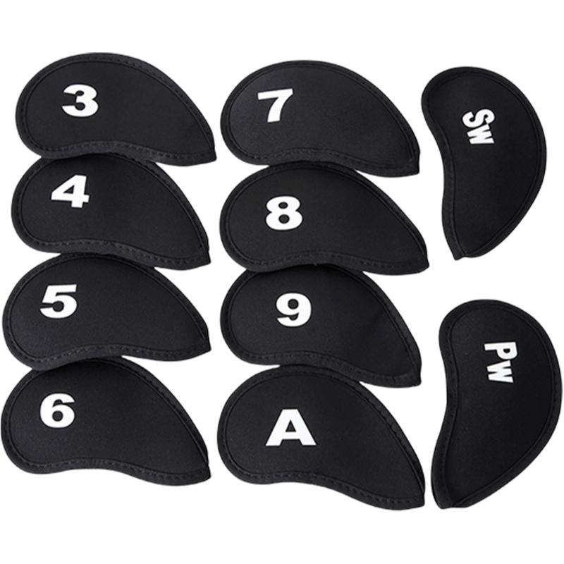 

10Pcs Golfs Iron Head Protective Cover with Number Tag Soft Golfs Iron Head Cover Golfs Accessories Gifts for Golfers чорний