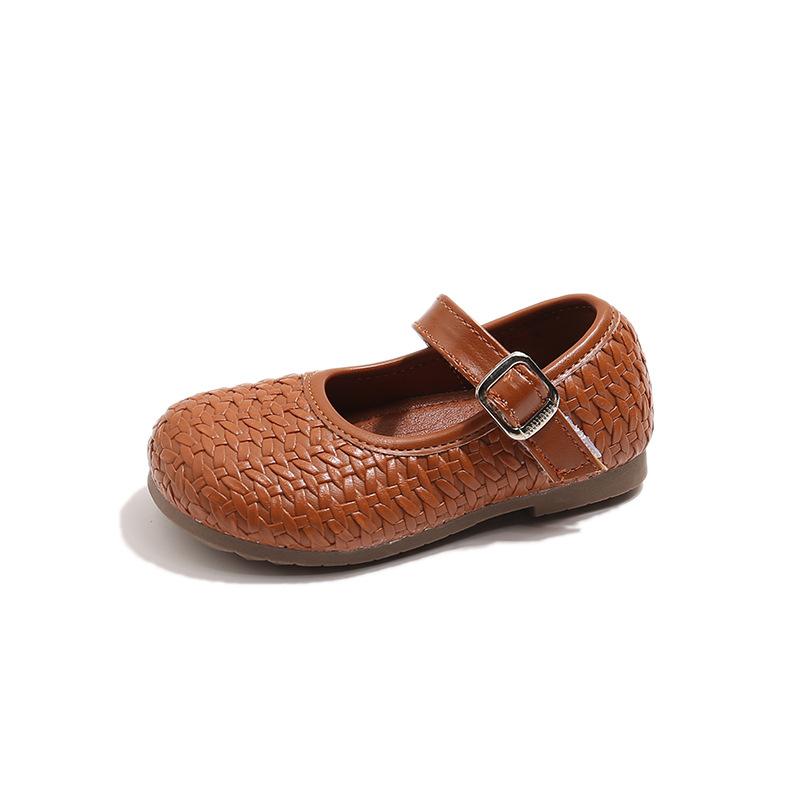 

Girls PU Leather Shoes Spring Autumn New Woven Soft Sole Simple Princess Breathable Fashion Mary Jane School Student Loafer 25