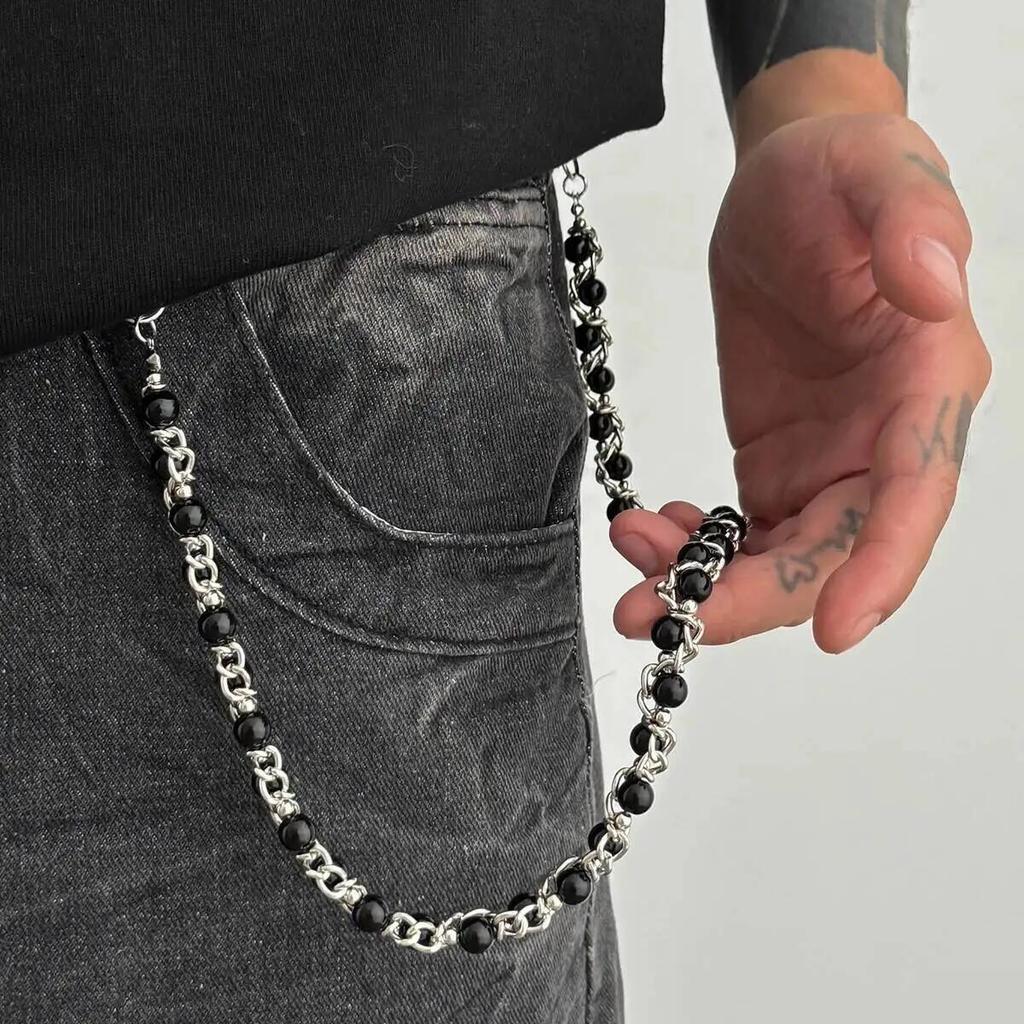 Ingemark Hip-Hop Imitation Perlen Hosen Jeans Schlüsselanhänger Ring Clip Herren Trendig Kreativ Metall Handgefertigt Perlen Taille Kette Schmuck