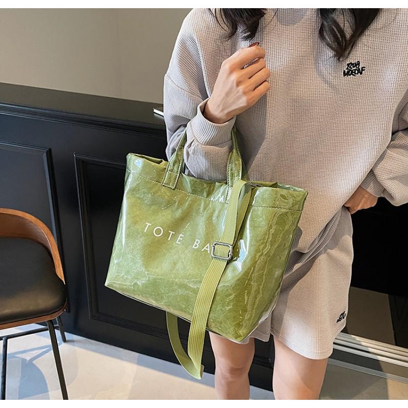 Large Capacity Kraft Paper Jelly Bag PVC Transparent Waterproof Tote Shoulder Crossbody Commute Travel