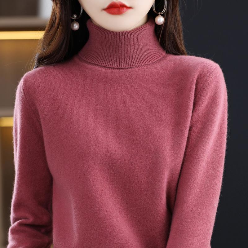 2025 Autumn/Winter Women's Pure Wool High Neck Cashmere Pullover - Solid Color, Loose Fit, Short Knit Sweater