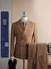 Men's Wrinkle-Resistant Striped Three-Piece Suit Set: Double-Breasted with Peak Lapel, Perfect for Formal Occasions and Weddings.