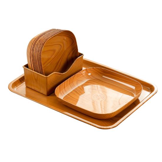 Bone Spitting Dish Imitation Wood Grain Serving Trays Japanese-Style Plastic Fruit Bowl Stackable Salad Tray Kitchen Organizer