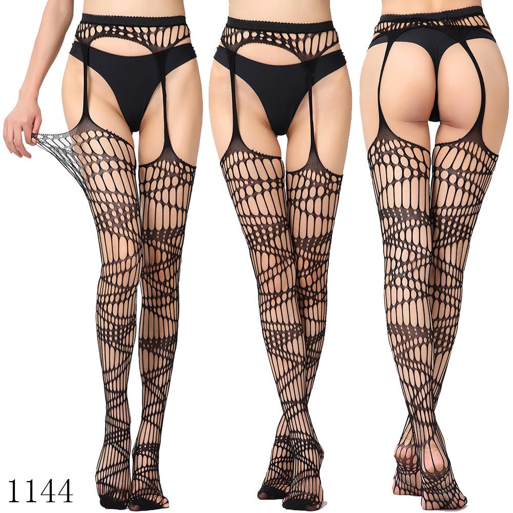 Sexy Elastic Fishnet Stockings with Garter Belt - Women's Open Crotch Fine Mesh Anti-Slip