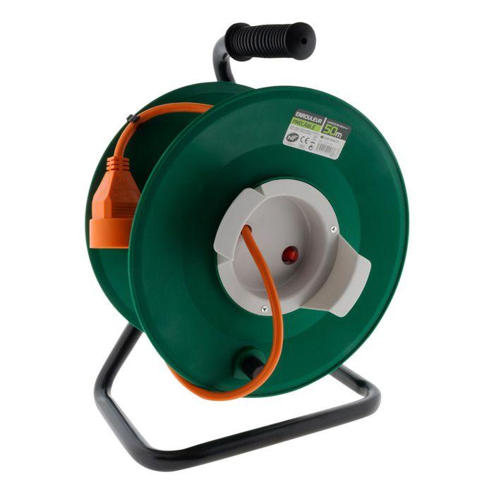 Enrouleur jardin vide précâblé 3G1,5mm² 70cm + coupe circuit Noir - Zenitech