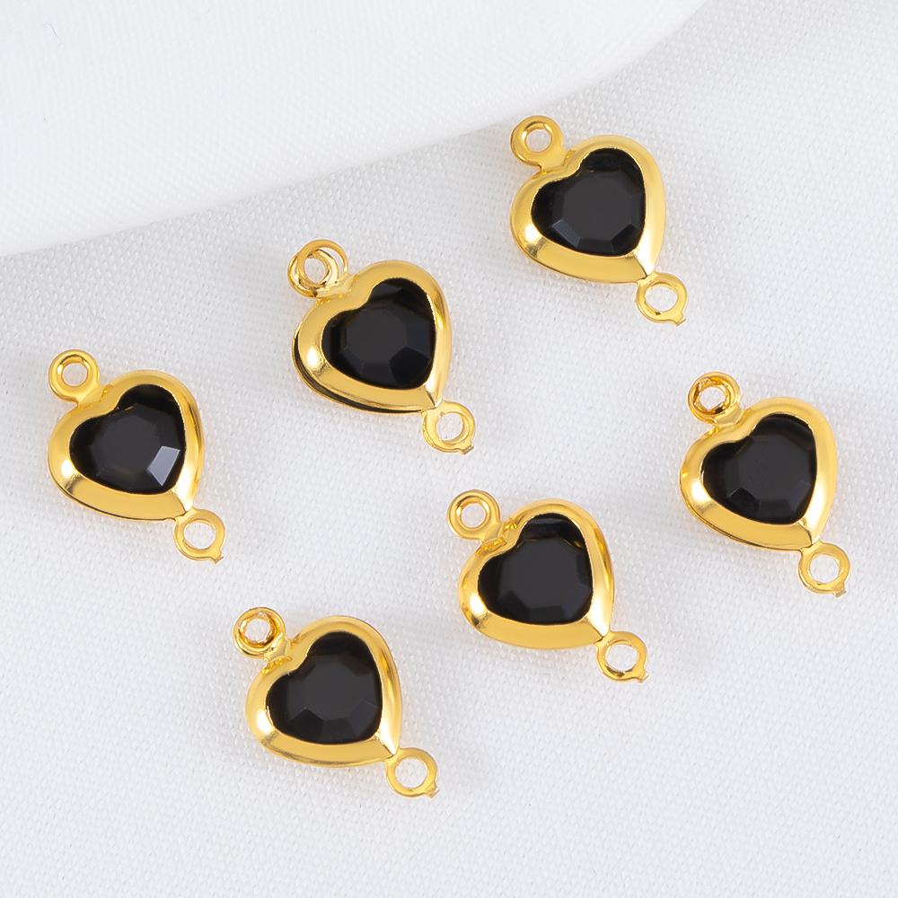 10pcs 7.5mm Stainless Steel Double Hole Heart Pendant Colorful Crystal Charms Connector for DIY Necklace Bracelet Jewelry Making