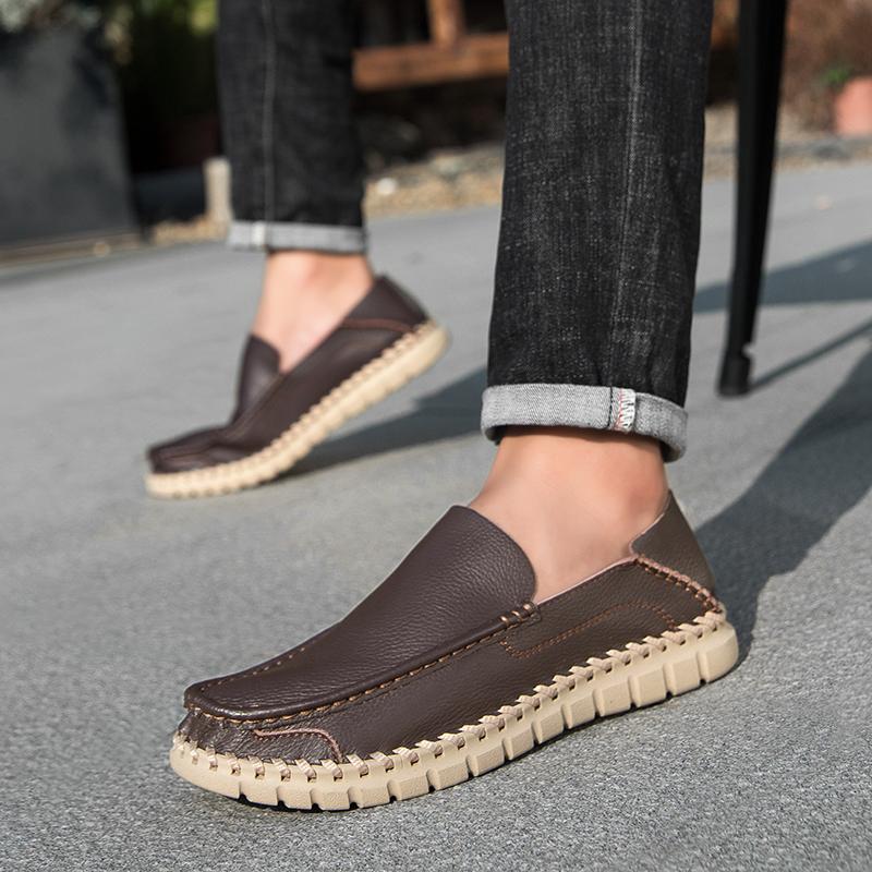 Handmade Genuine Leather Men Shoes Comfortable Casual Shoes For Men Loafers Moccasins Men Flats Shoes Driving Shoes Large Size 38-46