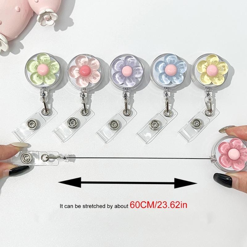 Flower Badge Holder Retractable Badge Holder Rotating ABS Badge Holder with Metal Belt Clip for Nurse Doctor Student