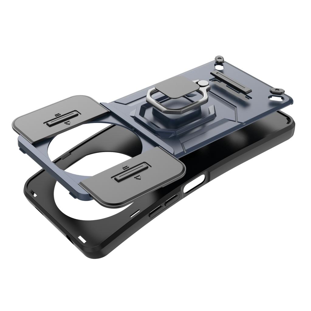 For Xiaomi Redmi A3 4G/Poco C61 4G Case with Slide Camera Cover Ring Kickstand PC+TPU Phone Shell Protector