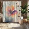 Watercolor Poppy Shower Curtain, Vibrant Orange & Purple Flowers, Abstract Leaves, Fade-Resistant Polyester,  Machine Washable