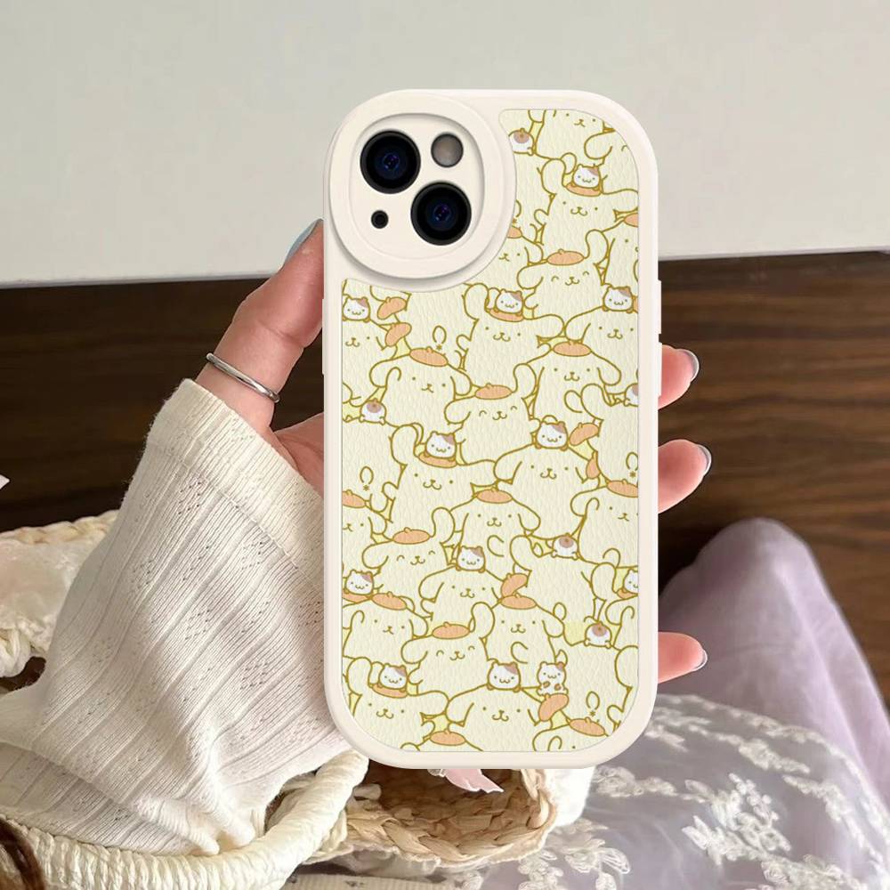 Cartoon P-Pompompurins Cute Leather Phone Case For IPhone 16 15 14 13 12 11 Pro Max Plus Shockproof Cover