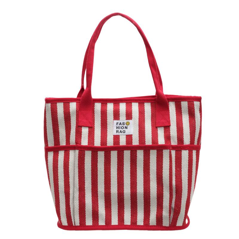 Canvas Bag Women's Large-capacity New Casual Striped Shopping Bag Commuter Tote Bag