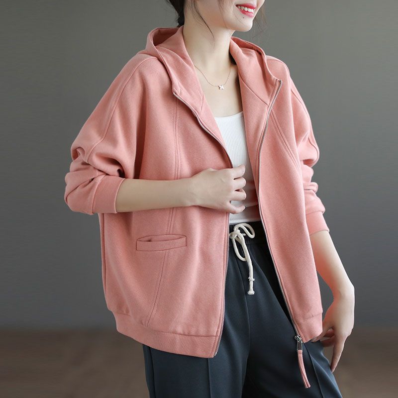 Fashion Women's Hooded Sweatshirt Short Coat Casual Loose Cotton Jacket