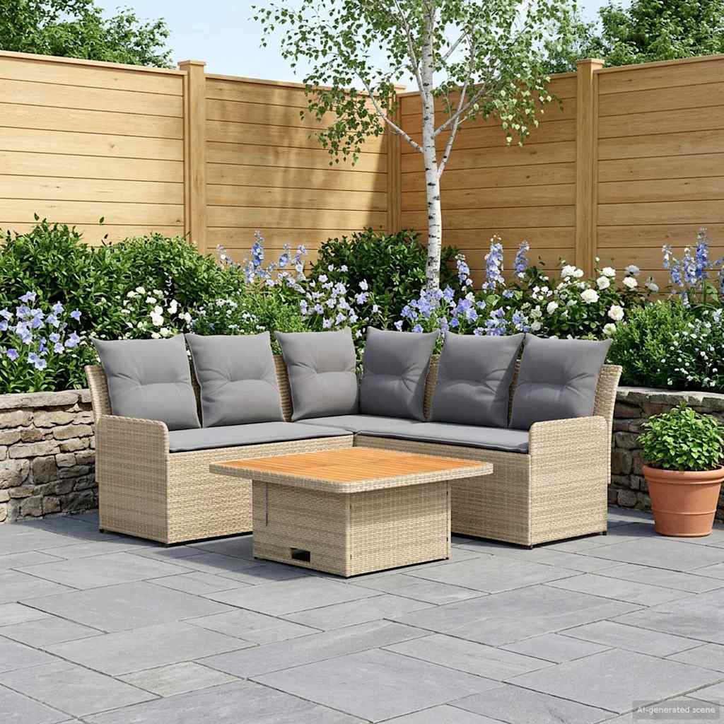 Furniture Set with Cushions 4 pcs Beige and Light Grey PE Rattan
