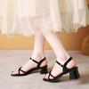 Fashion Simple Block Heel Sandals Women's Summer New Square Toe Thin Strap One Buckle Non-slip Wear-resistant High Heels
