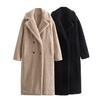 Winter Damen Lässig Uni Mantel Zweireihiger Fleece Mantel Lockere Passform Langer Mantel Damen Vintage Übergroße Lange Jacke