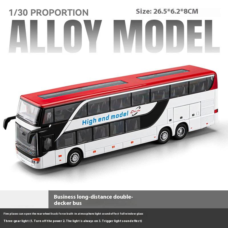 1:30 Business Long Distance Double Decker Bus Alloy Die Cast Metal Model Bus Children's Educational Simulation Toy Holiday Gifts