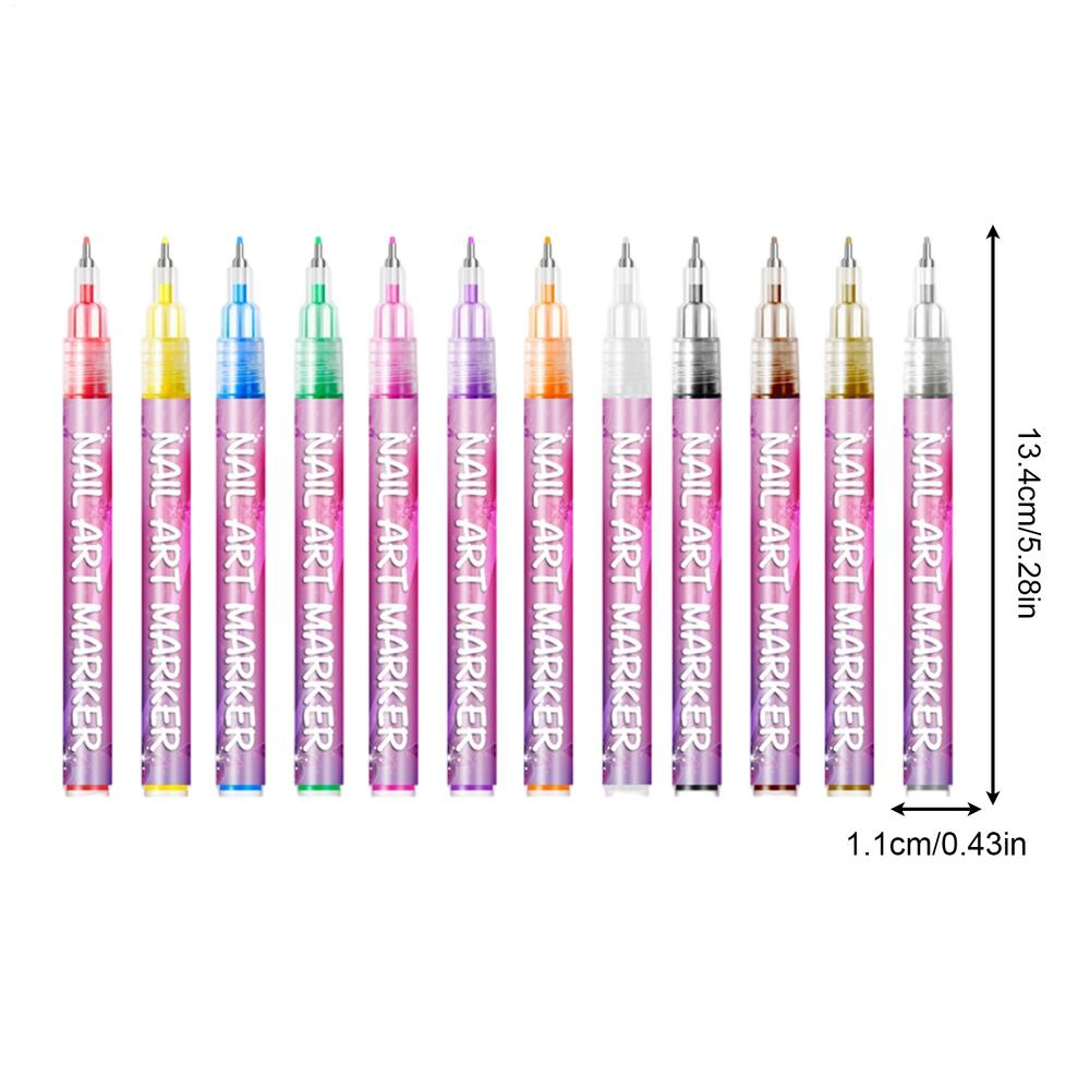 

12 Colors Nail Pens Portable Nail Paint Pen Tools Decoration Drawing Nail Beauty for Kids Art Practice Salon Manicure Home Women