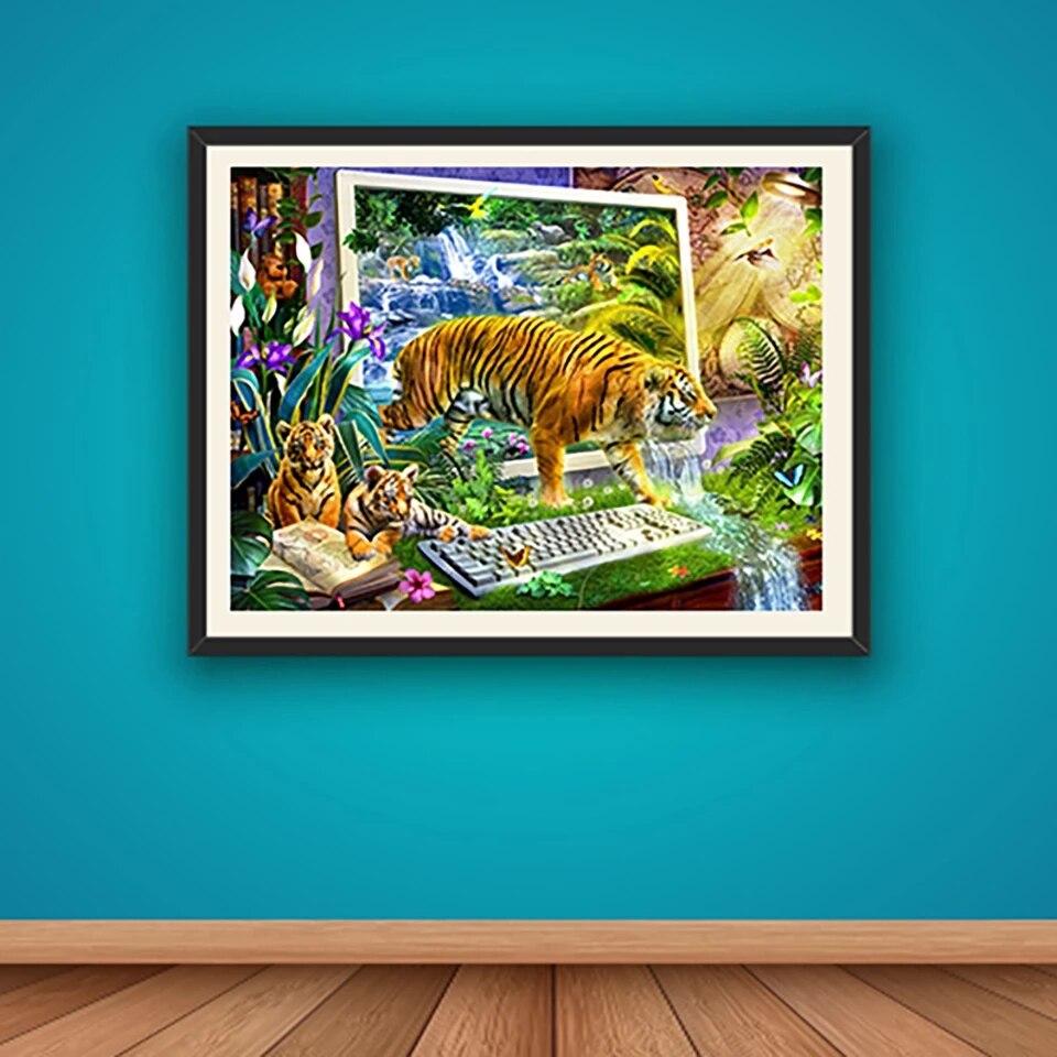 Pictura cu diamant Tigru 5D Animal Broderie cu diamante Decor pentru casa Pictura complet rotunda pictura cu diamant Pictura perete