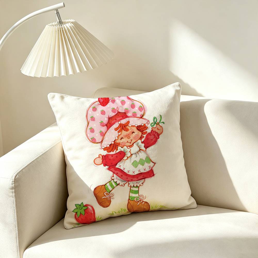 S-Strawberry Shortcake Kids Character Pillow Case Square Double-Sided Sofa Cushion Cover Bedroom Bedside Pillow