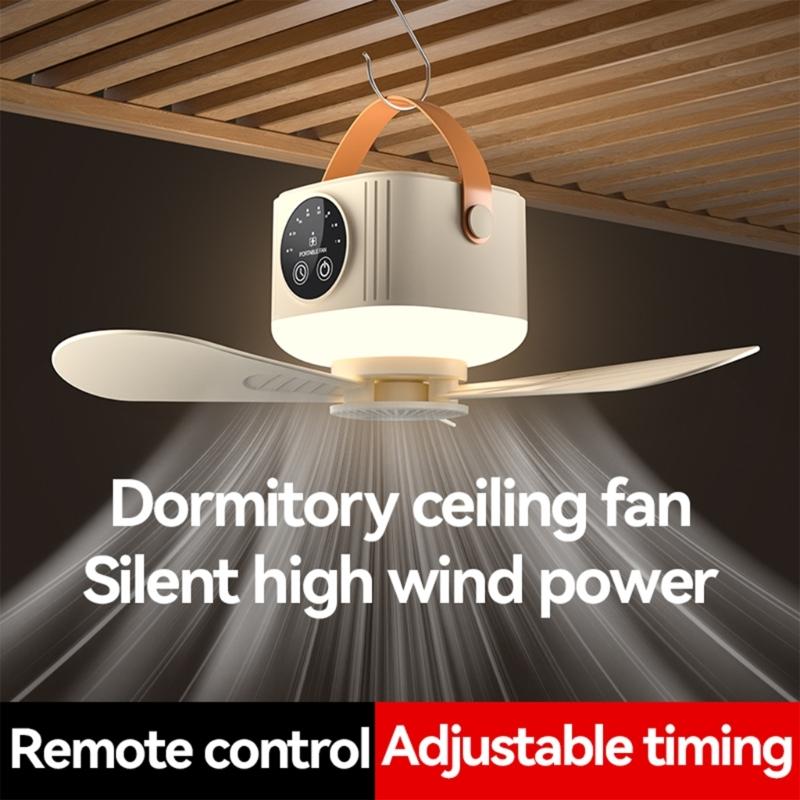 USB Hanging Fan Lamp For Outdoor Camping Car And Dormitories 4 Speed Setting And Timer Option Multiple Function