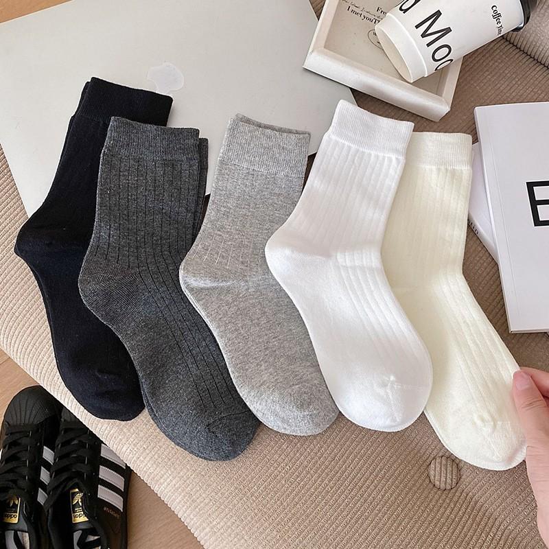 White Socks Pure Cotton Stacking Socks Spring And Autumn Thin Versatile Boneless Confinement Socks Solid Color Cotton Medium Tube Socks Women
