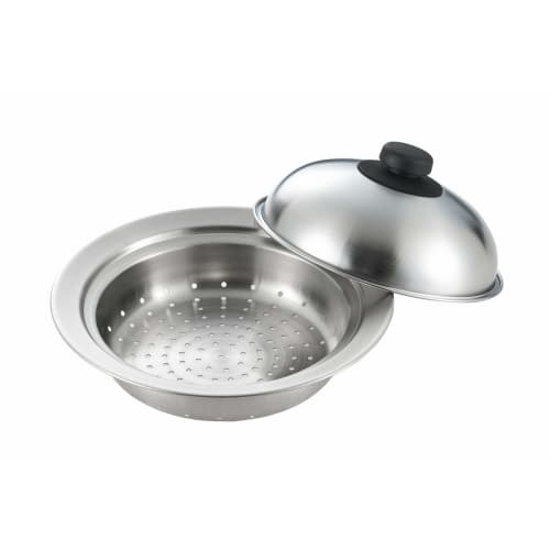 

Yoshikawa Umisaisai Steaming Plate for 18-20cm Pots, with Lid, Dome-Shaped, Stainless Steel, for Steamed Food, Made in Tsubame-Sanjo, Made in Japan, S