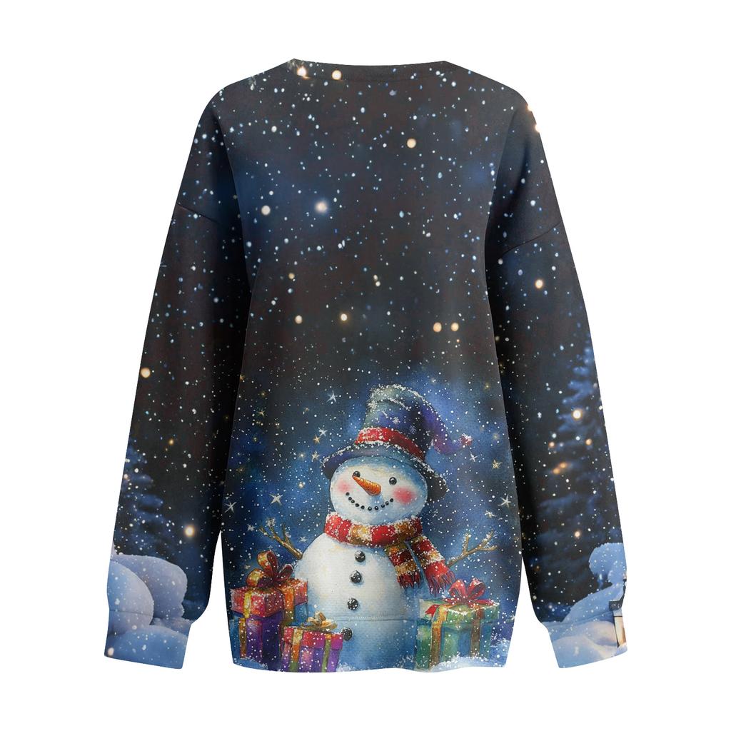Women's Casual And Fashionable Christmas Print Long-Sleeved Top