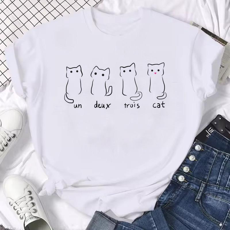 Women Unisex Graphic Tshirt Streetwear Harajuku Graphic Ulzzang Tshirt Funny Cute Cat Vintage Tee Shirt Aesthetic Y2k Tops FeUnisex