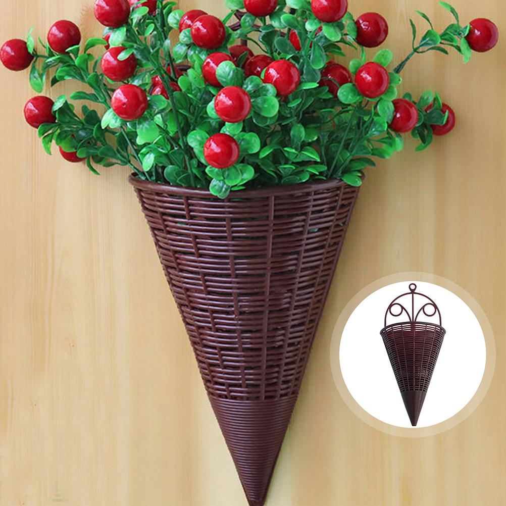 3 Pcs Imitation Rattan Wall Hanging Flower Basket for Storage Orchid Planter Woven Pot Wood Wall-mounted Baskets Decor Pp