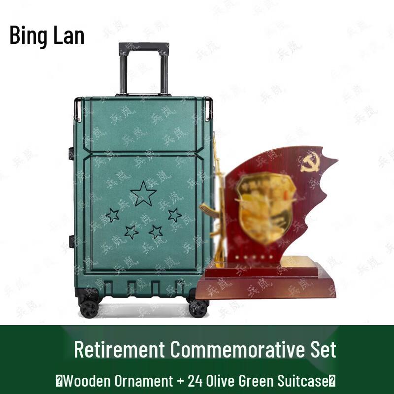 Military Veteran Wooden Desk Ornament & 24 Green Luggage Set
