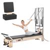 VEVOR Pilates Reformer with Tower 2.4 m Pilates Machine 181 kg Rubberwood, for Home Use and Gym Workout, with Jump Board, Springs, Sitting Box