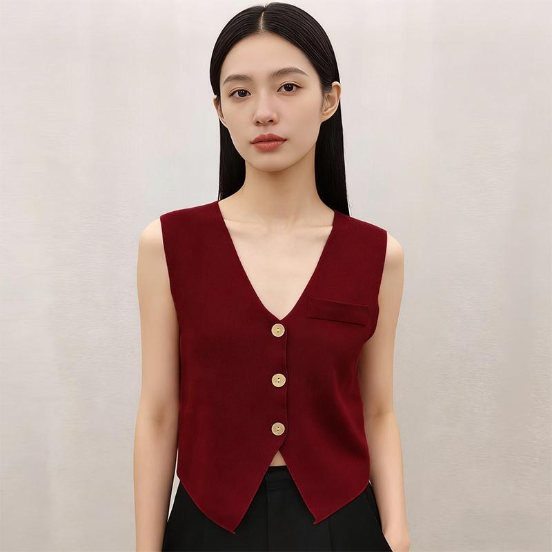 Women  Neck Knitted Vest French Retro Slim Single Breasted Sleeveless Top Trendy Soft Layer For All Occasions